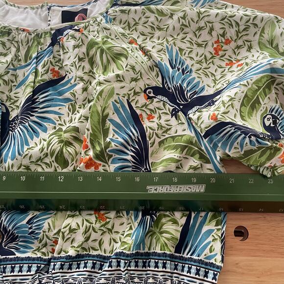 Alex Marie Top Bondi Linen Blend Short Sleeve Crew Neck Sz XL Bird Tropical - Picture 5 of 8